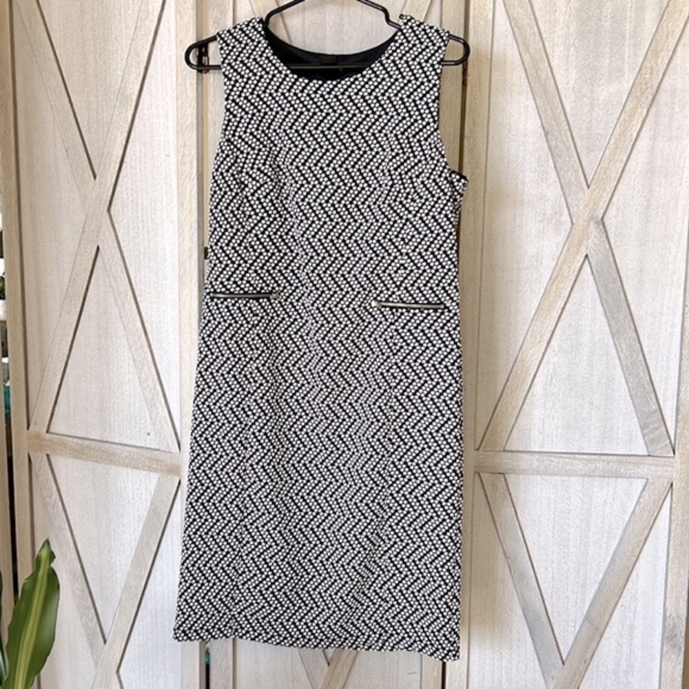 EnFocus Studio Women’s Retro style textured, sheath/midi dress blue /White sz 10